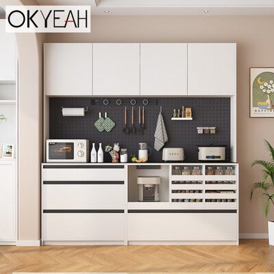 客厅靠墙一体餐边柜白色极简酒柜桌面岩板现代简约茶水收纳储物柜