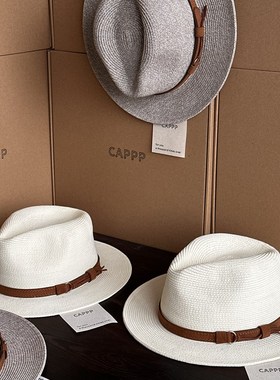 CAPPP草帽春夏新款爵士帽礼帽度假沙滩百搭休闲 巴拿马帽平檐