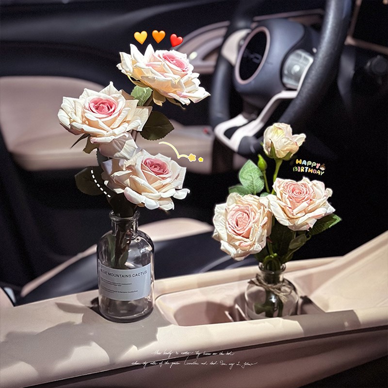 车载玫瑰内饰氛围摆m件车内中控台网红花束网红装饰花瓶汽车摆件