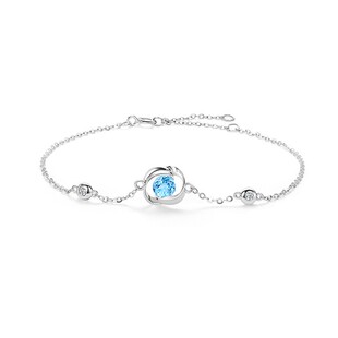 范琦银饰 一见钟情手链925银女蓝色锆石简约玫瑰花V手饰送礼物配