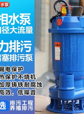 污水泵220v38l0V三相小型家用抽粪泥浆排污农用抽水机潜水泵高扬