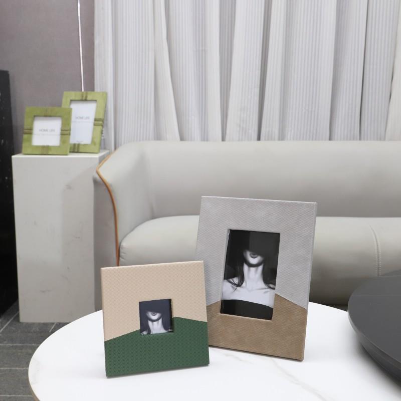 现代简约抽象拼色编织纹木质皮革相框摆件客厅卧室软装家居装饰品