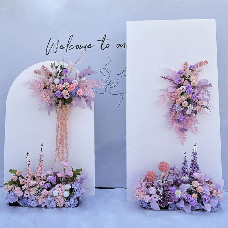 婚庆花紫色地排花森系花艺道具婚礼背景挂花布置路引花假花
