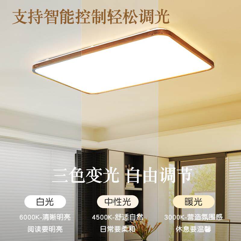 全光谱led实木客厅灯胡桃木色中古风大厅灯极简全屋成套灯具套餐