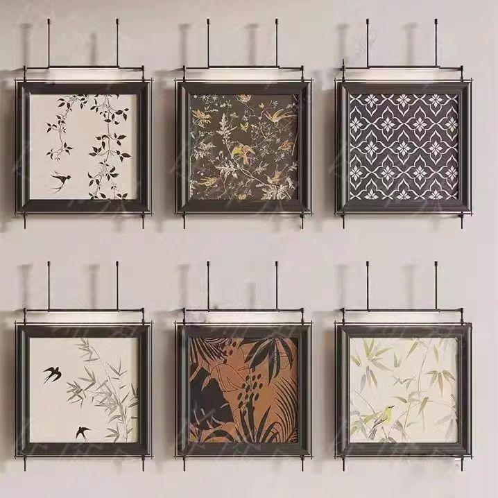 装置壁挂画灯装饰画壁灯复古画金属杆玄关抽象画框架酒店挂画高级