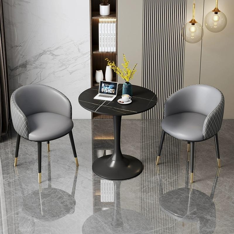 轻奢岩板餐桌办公休闲会客接待洽谈桌椅组合阳台桌子谈判小圆桌椅