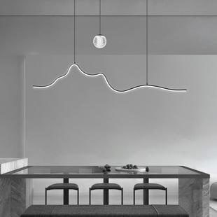 北欧餐厅全铜一字长条吊线灯现代简约饭厅餐桌吧台创意波浪形吊灯