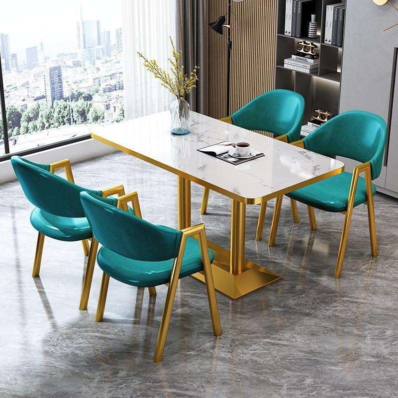 网红轻奢洽谈会客桌椅组合快餐店奶茶甜品店咖啡店铺接待长方桌子