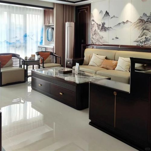 新中式别墅套房客厅实木沙发组合现代乌金木M真皮沙发全屋家具定