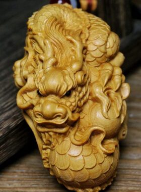 实木雕刻太行柏木雕男士生肖神龙文玩手把件盘玩物件随身生日礼物