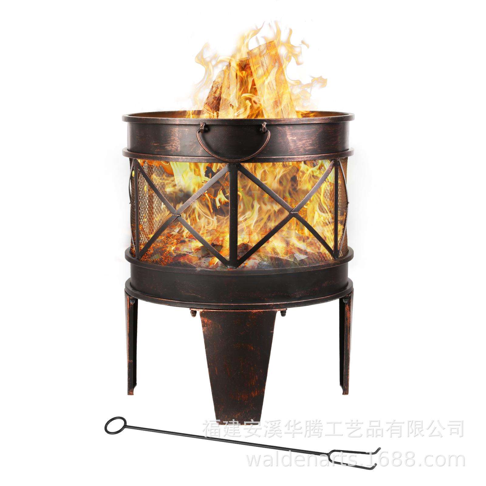 室内外柴火盆木炭烤火炉铁艺圆形烧烤火炉
