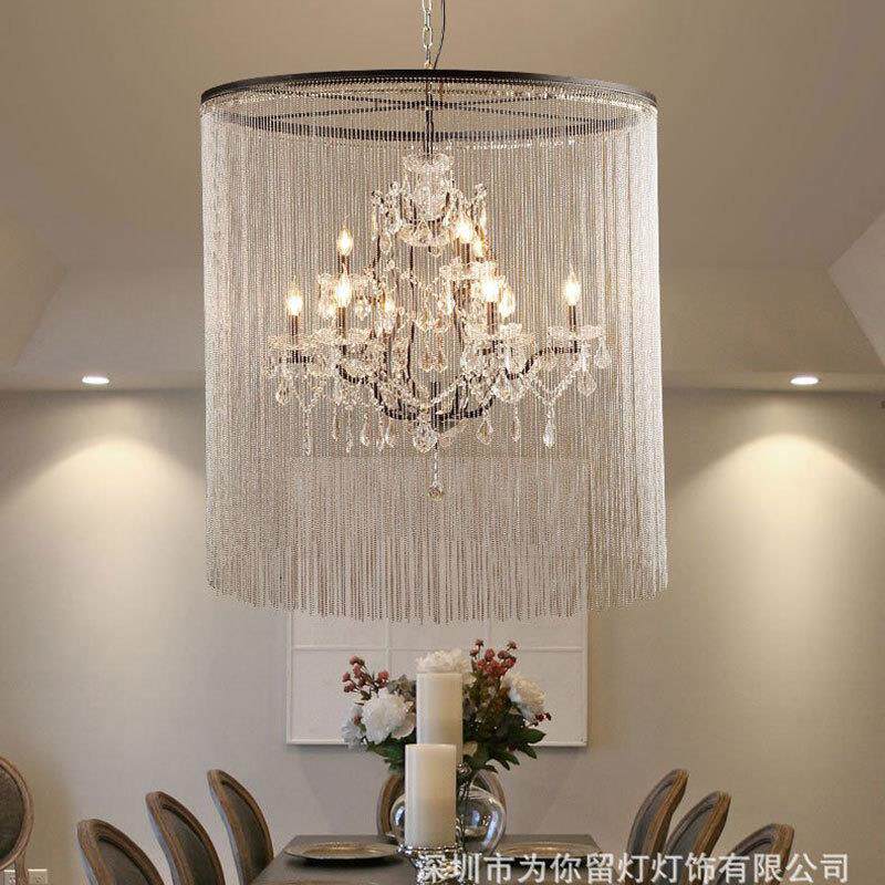 美式水晶珠帘吊灯 轻奢大气卧室餐厅灯酒店别墅吧台灯具