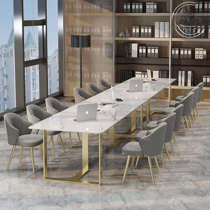 北欧轻奢岩板会议桌大理石办公桌简约现代洽谈桌椅工作台长条书桌