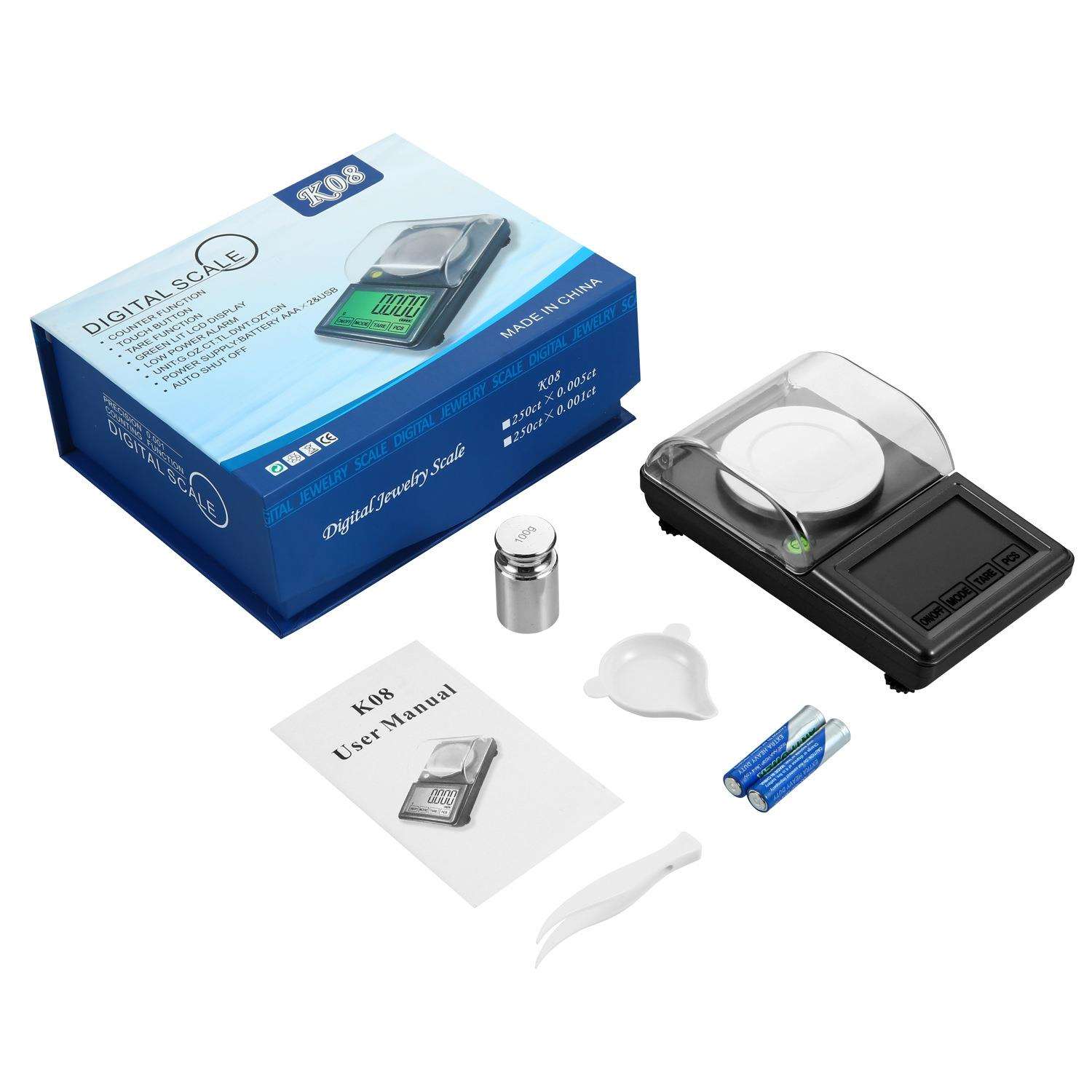 大屏背光触摸电子珠宝称 100G高精度0.001G黄金克拉秤 带水平仪