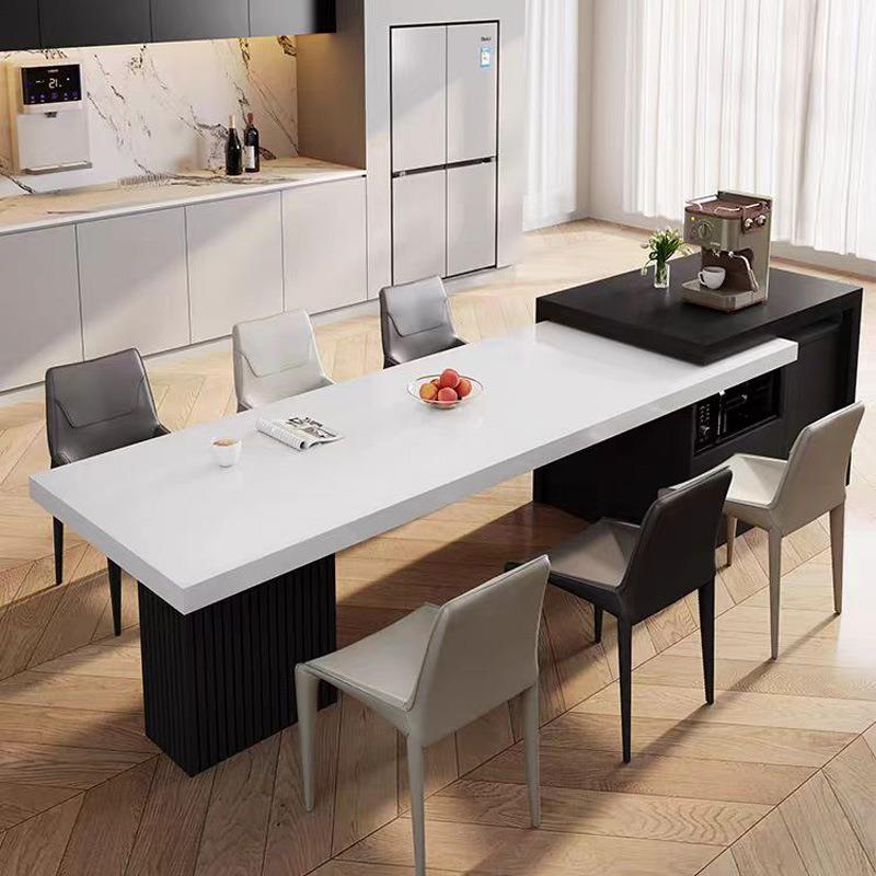 现代极简岩板岛台餐桌一体可伸缩厨房家用小户型高级导台倒中岛台