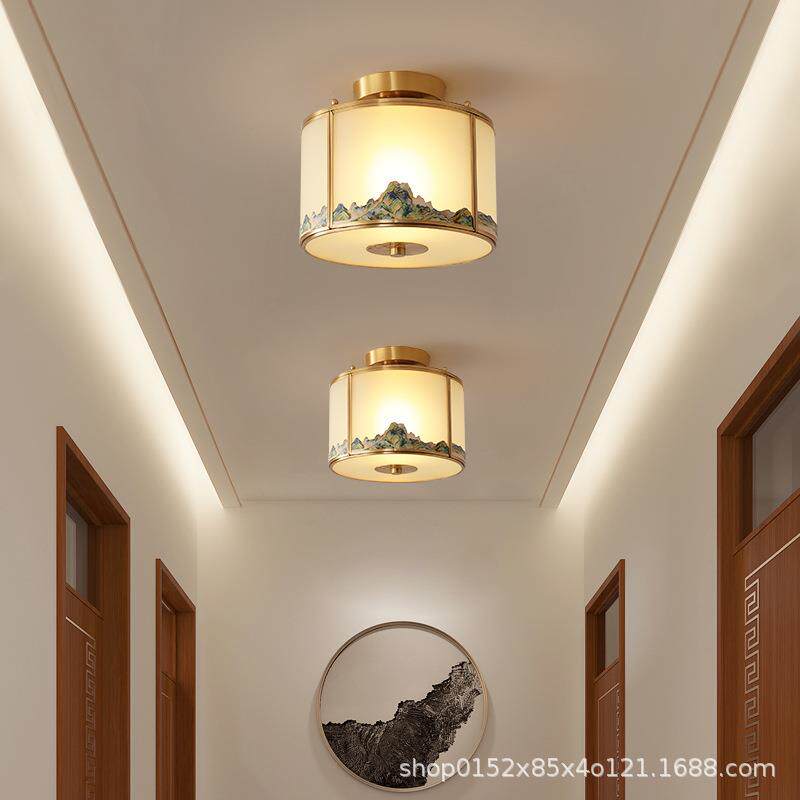 新中式全铜玄关小吊灯2025新款卧室床头阳台吸顶过道灯旋转楼梯灯