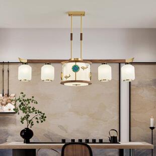 新中式【锦鲤荷花】北美黑胡桃餐厅吊灯全铜茶室轻奢中国风灯朝下