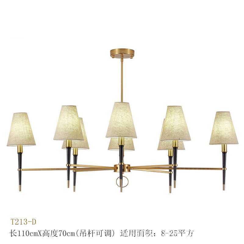 美式乡村全铜吊灯创意新中式吊灯餐厅简约复古布艺吸吊两用灯