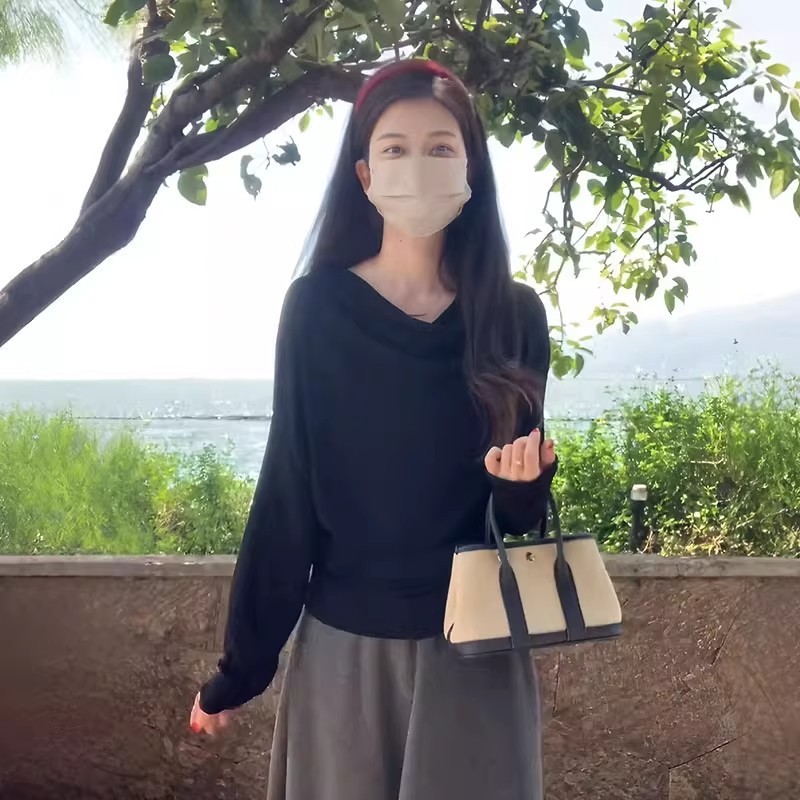 不规则荡领针织衫女秋季2