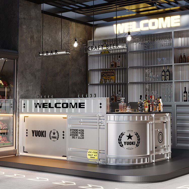 工业风铁艺吧台收银台奶茶店咖啡厅集装箱复古酒吧清吧前台接待台