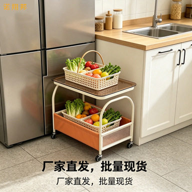 小户型多功能沙发边推车钢化玻璃台面布艺收纳筐可移动客厅置物架