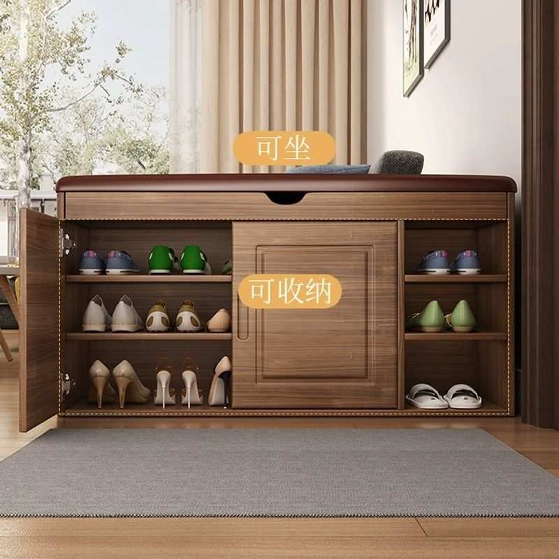 实木鞋柜家用换鞋凳门口可坐穿鞋凳玄关储物凳一体鞋架免安装