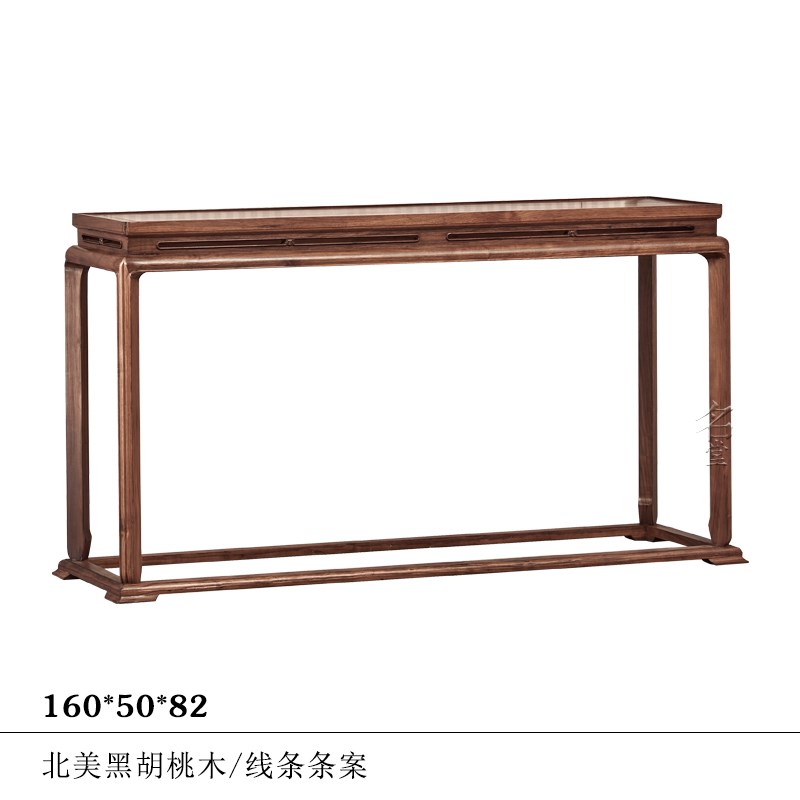 新中式条案玄关桌佛台供桌老榆木实木案台M北美黑胡桃木线条书桌
