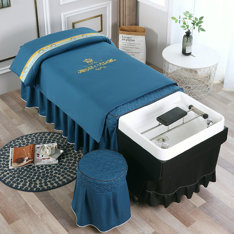 高档洗头床罩四件套泰式头疗美容SPEA理发店专用轻奢棉麻床套定做