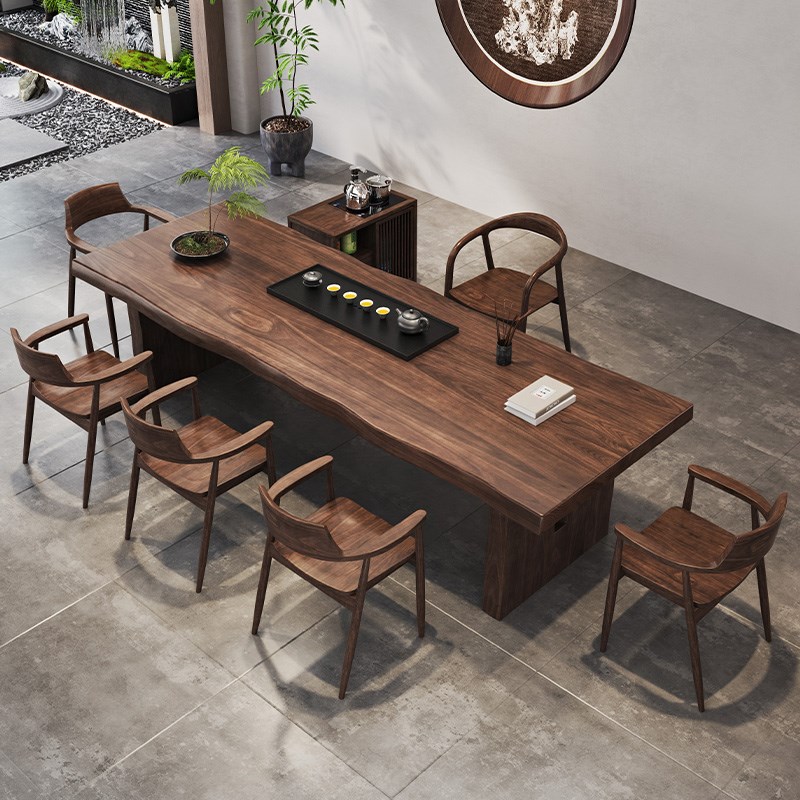 北美黑胡桃木实木茶桌椅组合原木简约客厅家用高档U茶台侘寂风茶