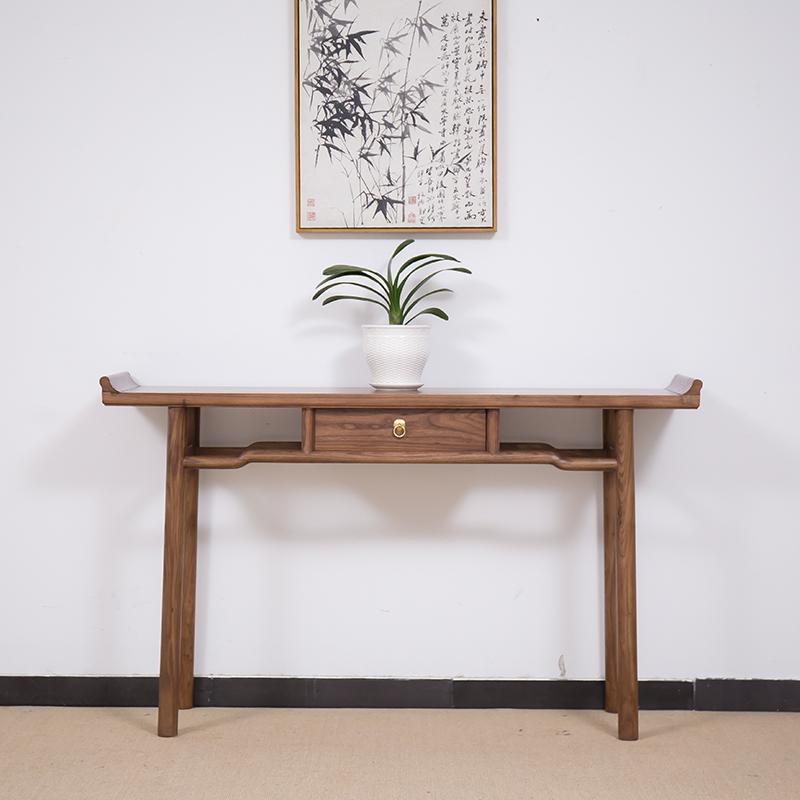 新中式条案实木玄关桌子禅意供桌佛台家用神台条S桌仿古条几玄关