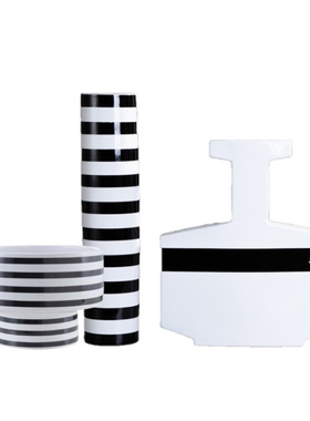 现代极简黑白条纹陶瓷花瓶摆x件样板房家居客厅茶几餐桌果盘装饰