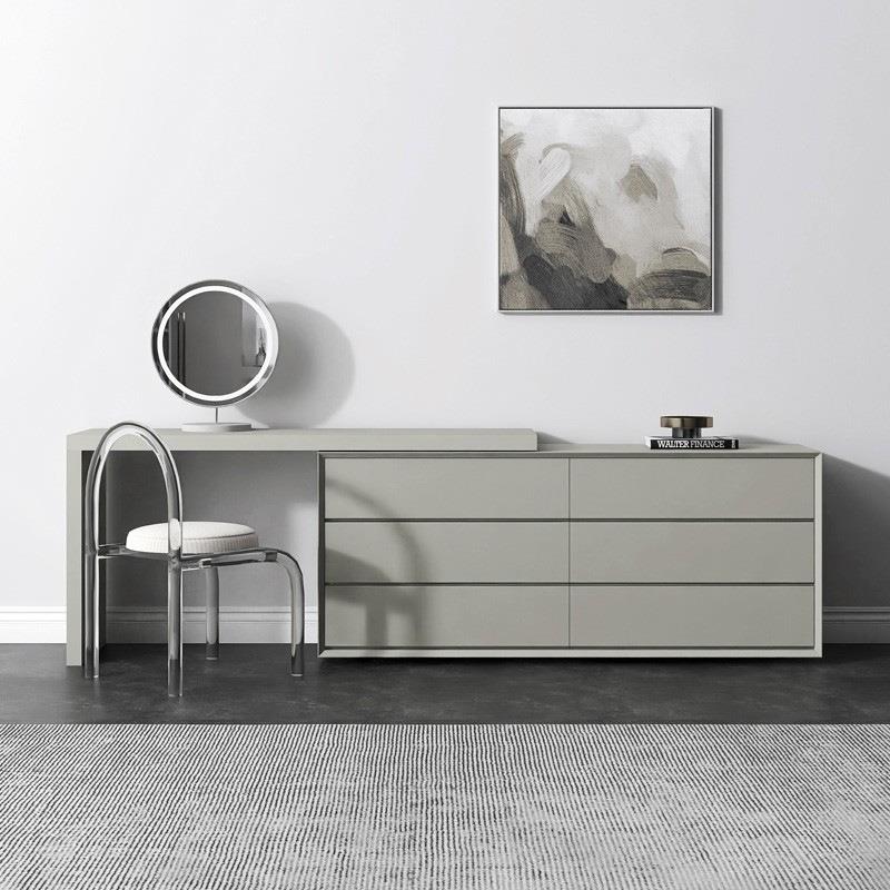 意式极简烤漆梳妆台斗柜一体实木卧室电视柜伸缩现代轻奢化妆书桌