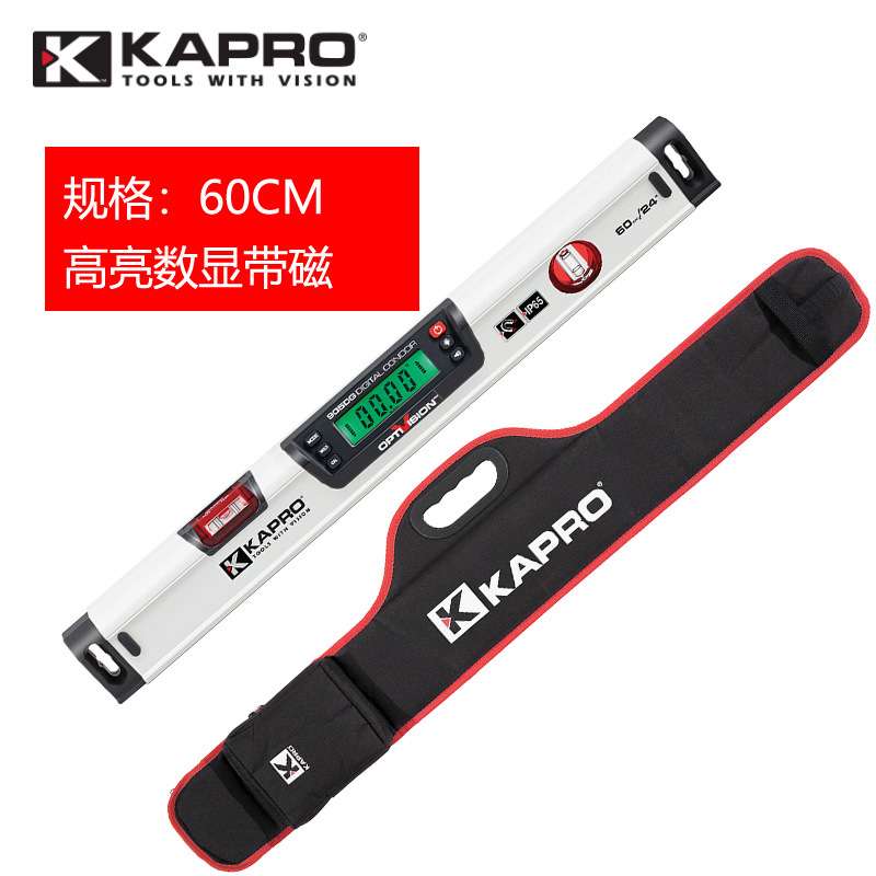 KAPRO高精度加厚铝合金数显水平尺905DG-60磁性电子角度仪平衡尺
