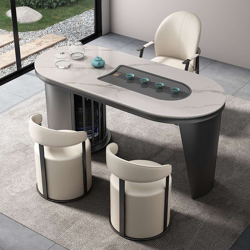 轻奢岩板茶台小型茶桌泡茶桌椅组合家用阳台2024新款高端一桌五椅