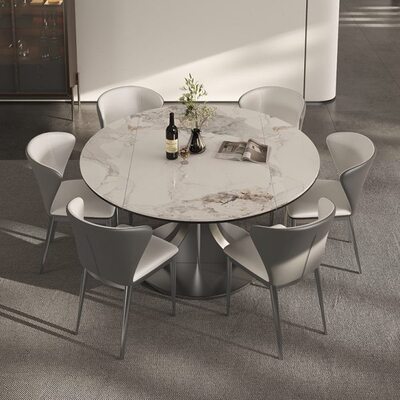 可家用可伸缩现代简约高级感变小户型餐桌椅组合圆桌轻奢岩板餐桌