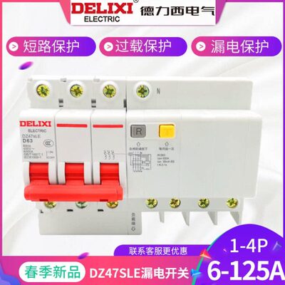 德力西DZ47SLE D型漏电 2P漏电保护器 断路器 25A 63A三线四线40A