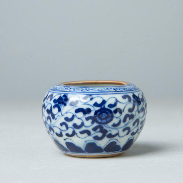 根）老一盂（ 配民国青花格仿古瓷器勺 清康熙水盂 水风缠枝莲纹