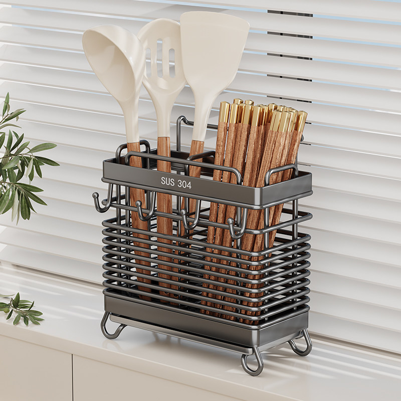 筷子收纳盒筷子筒壁挂o式桶篓架托厨房家用高档新款不锈钢勺子快