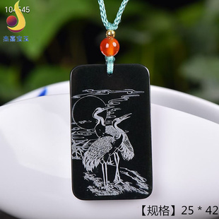 【一鹭连科】天然新疆和田玉青玉牌子塔青仙鹤平安牌吊坠男女挂件