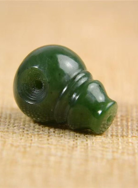 手工制作新疆和田玉碧玉一体三通手串佛头散珠圆珠文玩配饰带证书