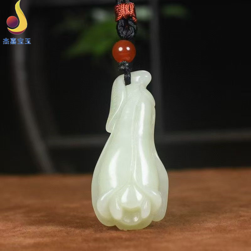 【相思花】正品新疆和田玉白玉兰花吊坠女款优雅玉兰花挂件配证书
