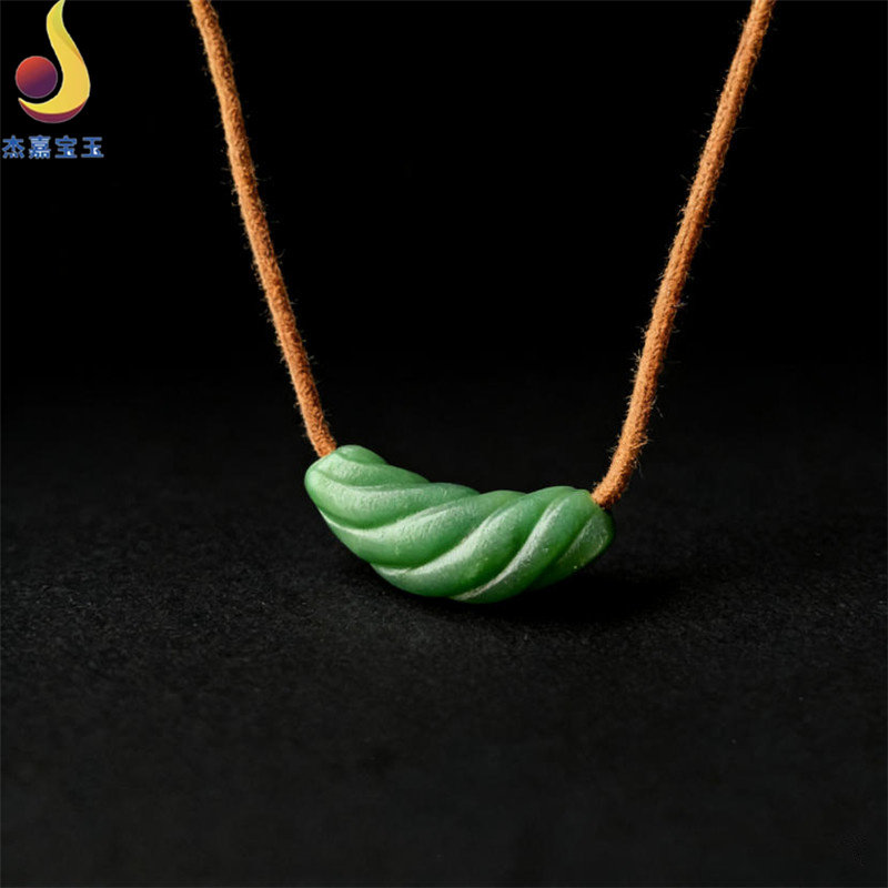 【腰缠万贯】天然和田玉碧玉麻花弯管吊坠锁骨链玉坠男女通用证书