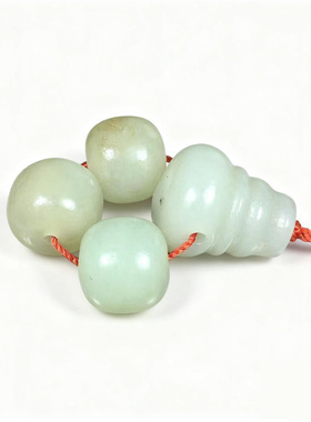 手工制作新疆和田玉一体三通配饰手链配饰文玩配珠男女带证书