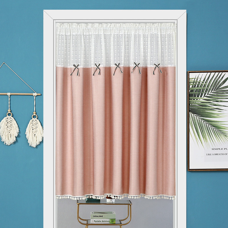 清新纯色门帘布艺挂珠短帘卧室玄关阳台隔断半帘T小窗帘订制免打