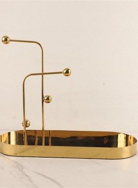 新中式创意金属异形收纳托盘摆件卧E室客厅样板房电视柜家居装饰