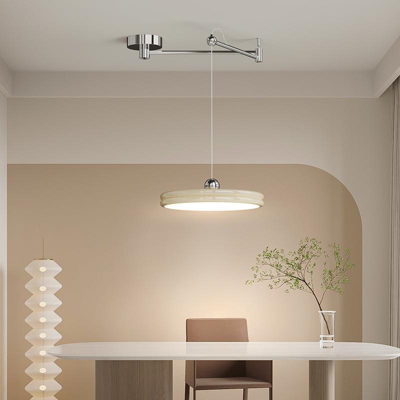 法式奶油风餐厅led中古包豪斯飞碟餐桌灯摇臂可移位吧台饭厅吊灯