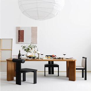 中古风柚木色家用长桌简约实木餐桌创意设计书桌原木白蜡木饭桌