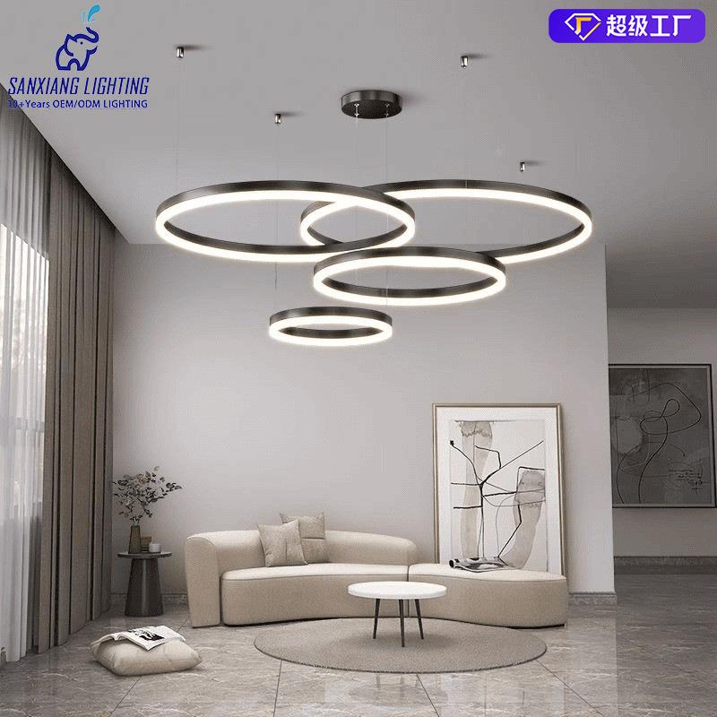 北欧客厅吊灯现代简约大气主灯设计师艺术创意卧室餐厅圈圈吊线灯