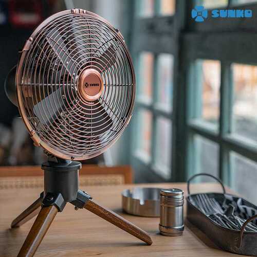 SUNKO实木支架8寸三脚架台扇卧室客厅摇头机械式调速电风扇