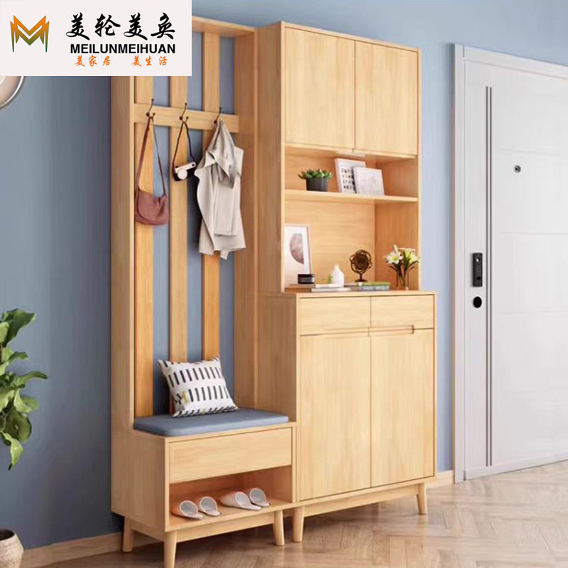 简约北欧实木多门鞋柜家用进门玄关柜客厅多功能衣帽鞋储物收纳柜